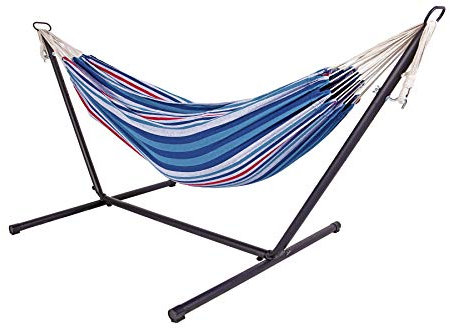 Livinxs Doppel Hängematte mit Stahlgestell und praktischer Tragetasche | Platz für Zwei Personen | Perfekt für Garten, Balkon oder Terrasse | Hohe Belastbarkeit (Ocean)