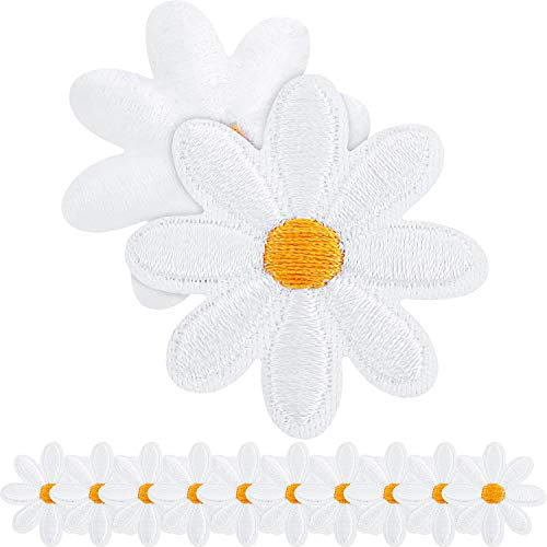 20 Stück Gänseblümchen Blume Patch Kleidung Iron-On Patches Blumen Applikationen Patches Dekorativ Bestickt für DIY Dekoration T-Shirt Rucksack Hoodies Schuhe Tasche, 1,38 Zoll
