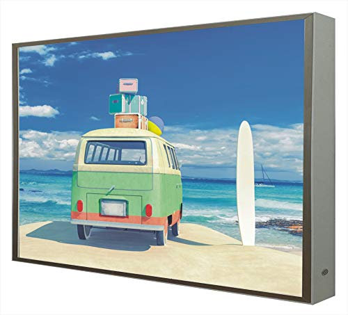 Cuadro con Marco Madera Lacada en Blanco Iluminado con Luz Leds Viaje a la Playa