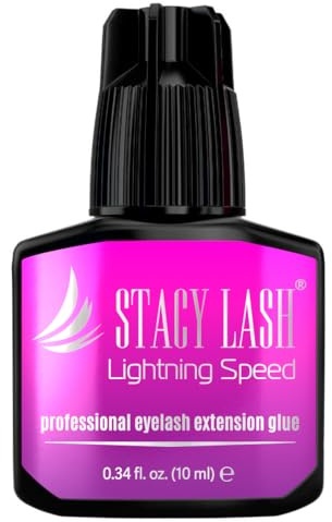 STACY LASH Lightning Speed Eyelash Extension Glue 10ml / 0.34 fl.oz / 0.3 Sec Dry/Retention – 6-8 Weeks/Extra Strong Black Adhesive/Lash Tech Supplies