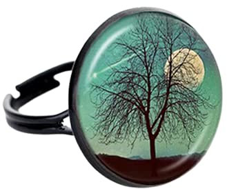 Baum Life Gustav Klimt Schmuck Vintage Glas Cabochon Ringe Geschenk für Freund Verstellbarer Ring handgefertigt