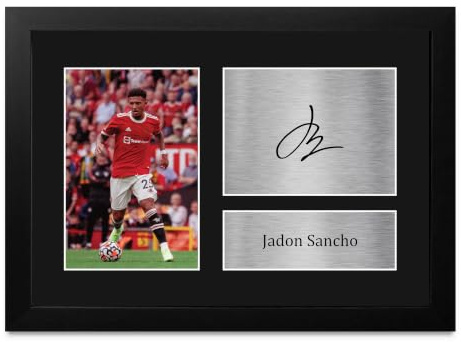 HWC Trading FR A4 Jadon Sancho Gifts Autogramm-Bild für Fußballfans und Fans, gerahmt, A4