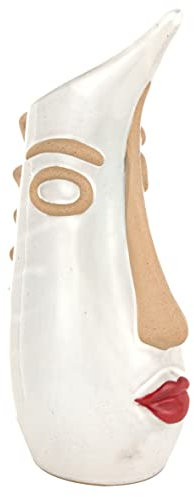 Baroni Home Vase en Céramique Design avec Visage, Peint à la Main, Pot pour Plantes et Fleurs, Vase d’Intérieur et d’Extérieur, Bibelot Décoratif, Cruche, 11x16x34 cm