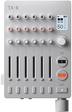 teenage engineering TX–6 portable and rechargeable 6 stereo channel mixer and usb audio interface, 8 hour battery life, built-in effects, synthesizer and sequencer, ble and usb midi, iOS compatible