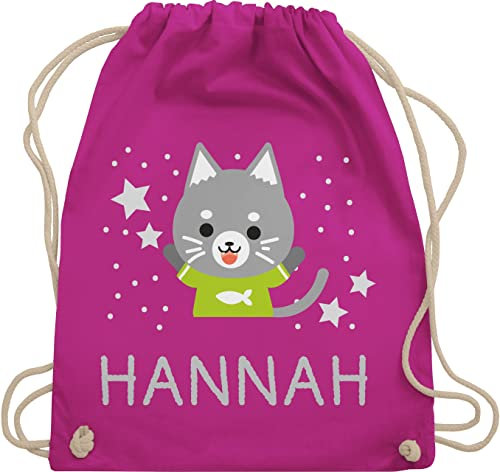 Turnbeutel Rucksack - Katzen - Bild Comic Katze lustig und Dein Name - Unisize - Fuchsia - tasche kindergarten katzenmotiv cat junge beutel jungen cats der kinder stoffbeutel sporttasche