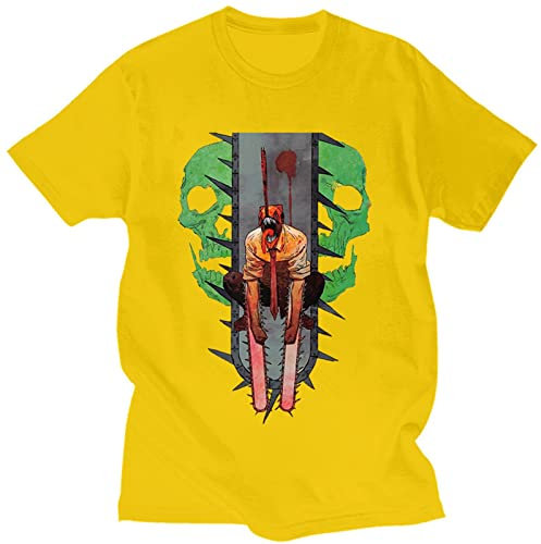 Mens Short Sleeve Crewneck T-Shirt, Chainsaw Man Manga Denji Print Tee Shirt for Unisex, Gifts for Fans, 90S Vintage Tees Tops