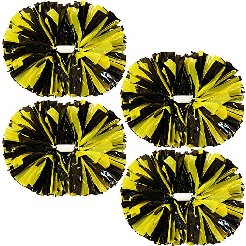 PUZINE Cheerleading-Pompons, Metallic-Cheer-Pompons mit Trainings-Taktstock-Griff für Team-Sport-Spirit-Squad-Cheerleader (schwarz und gelb)