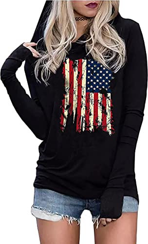 LYEIAO Amerikanische Flagge Mode Hoodie für Frauen USA Flagge Grafik T-Shirt 4. Juli Patriotische Langarm Hoodie Pullover Tops, Schwarz-1, L