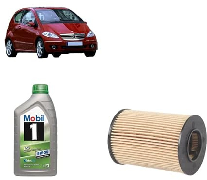 Kit filtro olio + 5L olio Mobil 5W30 per Classe A W169 A150 A160 A170 A180 A200 benzina dal 2004 al 2012