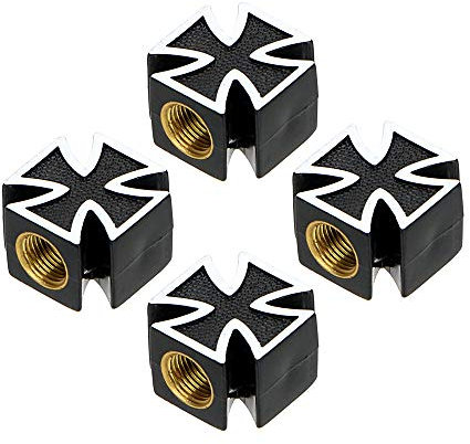 4 Stück Set Ventilkappen Eisernes Kreuz für Auto, Fahrrad, Motorrad. Deckel aus Kunststoff, mit Gummidichtung. (Schwarz)