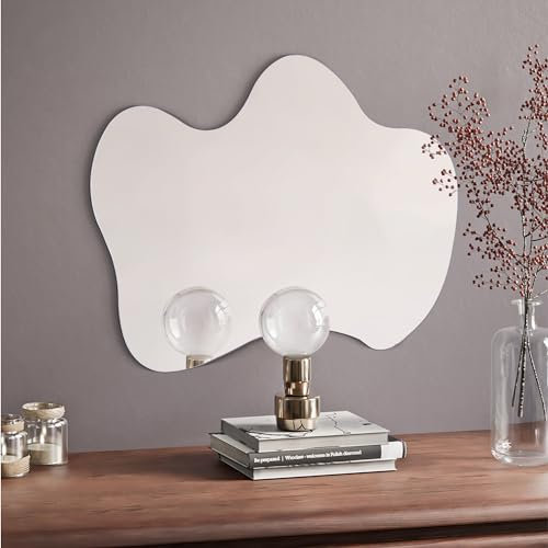Navaris Specchio da Parete Decorativo - Specchio Bagno da Muro 75 x 55 cm - Specchietto Pensile Design Moderno Ondulato - Vetro Spesso 4 mm - Senza Cornice