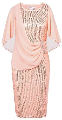 Hanna Nikole Paillettenkleid Dress Pailletten Partykleid Chiffon Schal Reißverschluss Knielang Bleistiftkleid Rosa S