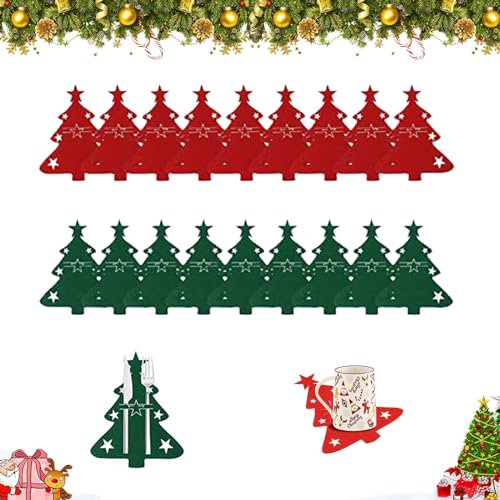 Smavles Soporte para Cubiertos Navideños, 18Pcs Cubiertos de Plata de Navidad Decoración de Mesa Navidad Bolsita para Portacubiertos Árbol de Navidad Titulares Cuchillo Tenedores Vajilla Bolsas Funda