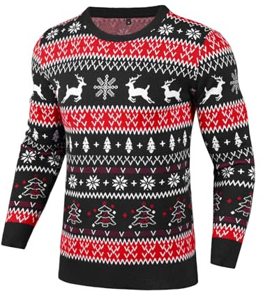 Gyabnw Weihnachten Pullover Herren Weihnachtspullover Partnerlook Pärchen Familie Set Gestrickte Weihnachten Strickpullover Winterpullover Klassisch Weihnachtspullis, Schwarz XL