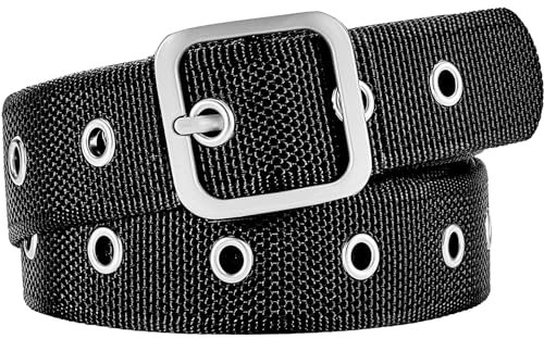 Drizzte Nietengürtel Damen Übergröße Gürtel Stoffgürtel Damengürtel Schwarz 160cm