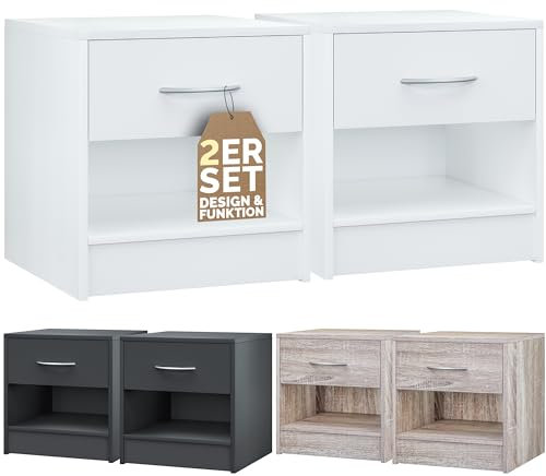 CASARIAŽ 2X Table de Chevet Blanc avec tiroir Table de Nuit mobilier avec poignée en Aluminium 41x39x28cm Chambre ŕ Coucher