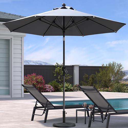 PURPLE LEAF Parasol Balcon en Aluminium de 270 cm, Parasol Rond Inclinable avec Manivelle et 8 Baleines Robustes, Résistant à la Rouille et aux UV, Adapté aux Balcons et Terrasses, Gris clair