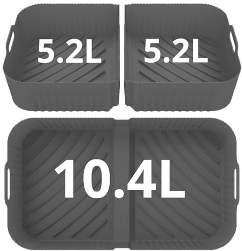 Silicone Air Fryer Liners for Ninja AF500UK, 3PCs Reusable Non-Stick Air Fryer Accessories for Ninja Foodi FlexDrawer Air Fryer AF500UKCP, 1 * 10.4L, 2 * 5.2L, Gray
