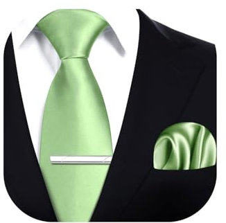 HISDERN Cravatta Uomo Verde Lime Tinta Unita Formale Elegante Classico Raso Cravatte e Fazzoletto da Taschino e Fermacravatta per Matrimonio Festa