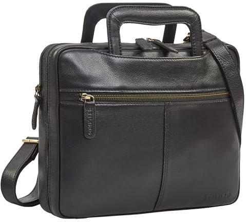 STILORD 'Connell' 13.3 Pouces Sacoche Ordinateur Cuir Porte Document Homme Sac de Travail Etroit Vintage Housse Tablette Conferencier A4 Cuir Veritable, Couleur:noir