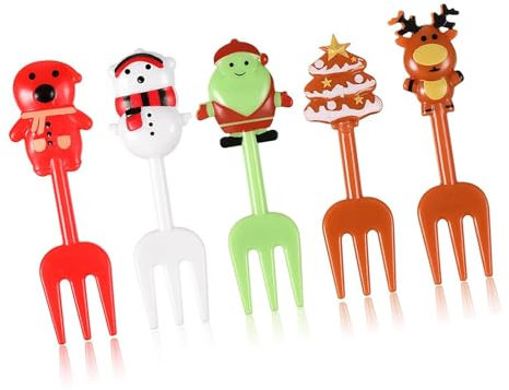10 Stück Food Picks Kinder Wiederverwendbare Obstgabeln Kinder Weihnachtselemente Obstspieße Kinder Gabeln Plastik Ben-To-Box Zubehör Christmas Gabeln Kuchen Snack für Kinder Party