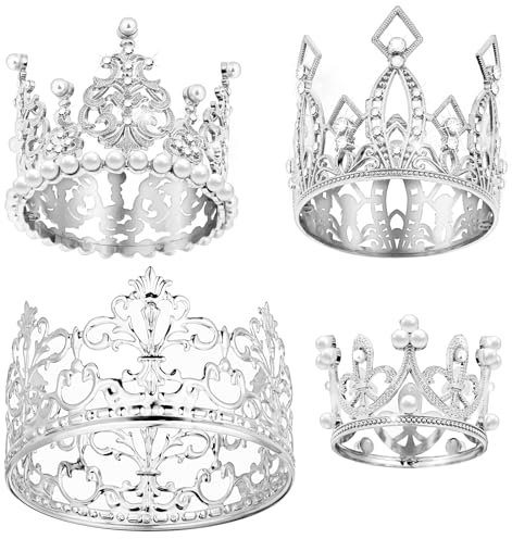 4 Stück Kleine Krone für Torte Mini Krone Tortendeko Silber Kronen Torten Deko Perle Kuchendekoration Prinzessin Cake Topper Decoration für Kinder Mädchen Braut Hochzeit Royal Thema Geburtstag Party