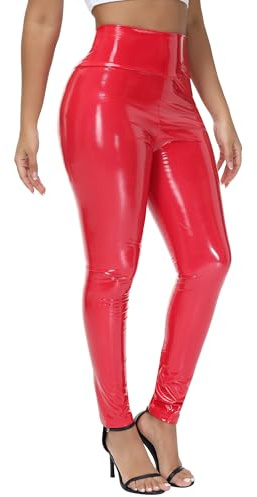 NewL Damen-Leggings, spiegelnd, Kunstleder, reflektierend | Glänzend, Stretch, Enge Hose, hohe Taille, schmal, kombiniert mit Top & Pumps für Abendessen, Barbesuche und Cluboutfits