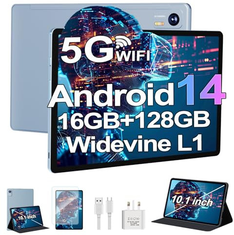 Bvlary Tablet 2025 Newest Tablet Androind 14 Tablet, 10.1 Inch tablet, Androind tablet 16GB(8+8) RAM+128GB ROM 1TB TF, 5G+2.4G WiFi| BT 5.0|Octa Core|1280x800 IPS|13MP+8MP|6000mAh| GPS| Type C- blue