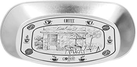 Koieam Camping Dinner Plates, Outdoor Portable Dinner Plate Food Serving Tray Tinplate Camping Tableware Portable Dinner Fruit Plate for Outdoor Picnic (Coffee House)