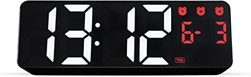 KOMFGT Reloj despertador digital con control de voz, fecha, 3 alarmas, reloj de mesa electrónico, modo nocturno, repetición táctil, relojes LED de pared (D talla única)