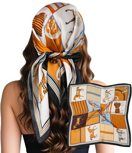 Sumolux Kopftuch für Damen, Satin, Seide, Schal, Bandana, Haarwickel, Nacht, groß, quadratisch, 69,8 cm, Blaues Pferd, Einheitsgröße