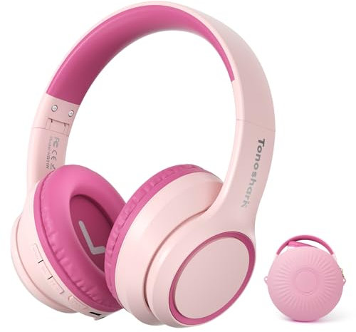 TONOSHARK Kids Headphones Wireless, Active Noise Cancelling Headphones for Kids, 60h Playtime, Bluetooth Over-Ear Headset Built-In Microphone for Home/School/Travel - Includes Portable Case (Pink)