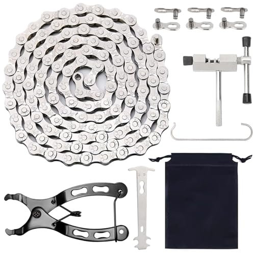 Spetsbst Fahrradkette 6/7/8 Fach Fahrrad Kette 116 Glieder Fahrradketten Werkzeug Set mit Kettennieter und Fahrrad Fahrradgliedzange für Mountainbike Stahl Bike Chain