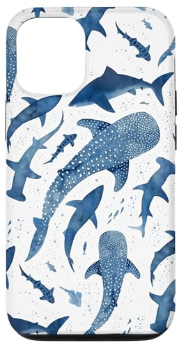 Whale Shark Pattern Ocean Blue Watercolor Sea Life Collage Case for iPhone 12/12 Pro