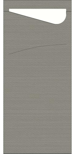 Duni Sacchetto Serviettentasche Uni granitgrau , 8,5 x 19 cm, Tissue Serviette 2lagig weiß, 100 Stück