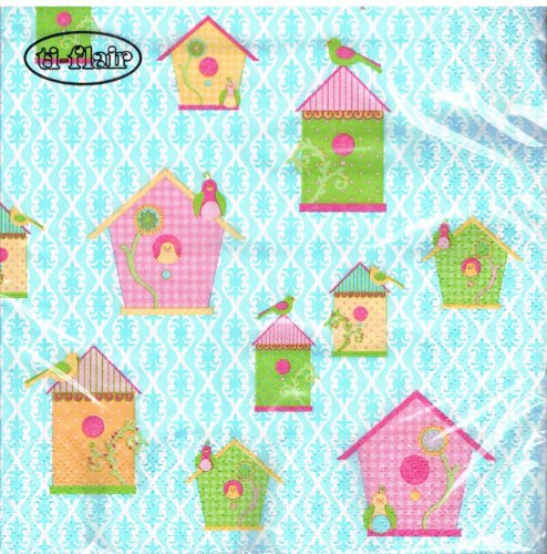 ti-flair - Servietten - Maisons d´Oiseaux blue - Vögel / Vogelhäuser