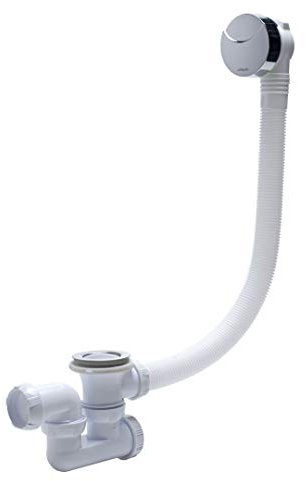 Wirquin SP5603 SP5603-Vaciado de bañera con Cable con sifón (Cromo), Blanco