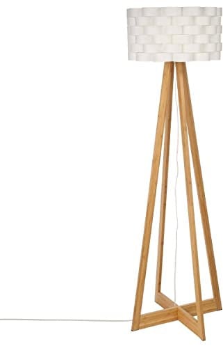 ATMOSPHERA CREATEUR D'INTERIEUR Lámpara de pie de estilo puro y simple - Pie de bambú y pantalla trenzada de aspecto fibra de vidrio, Blanco/Marron, D. 50 x H. 150 cm