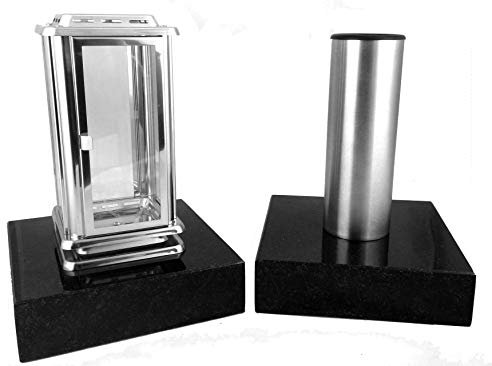 designgrab Grablampe Royal und Grabvase Tube aus Edelstahl mit 2 Stück Granitsockel in Schwedisch Black SS1
