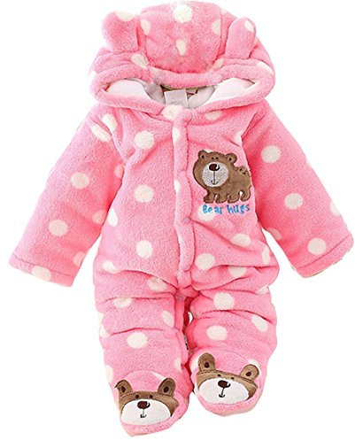 Gaorui Neonato Unisex Bambino Tuta Invernale Con Cappuccio Pagliaccetto In Pile Tutina Tutto in Uno Neve Abiti, rosa, 0-3 mesi
