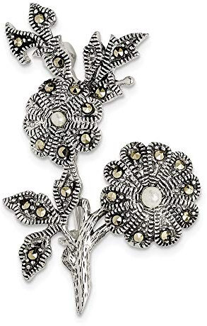 Spilla da donna in argento Sterling 925 con marcasite e perle acriliche, 26 mm, 26mm, Metallo, Marcasite