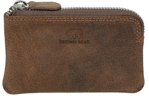 BROWN BEAR Schlüsseletui Leder Braun Vintage - Echtleder Schlüsseltasche für Damen & Herren - Schlüsselmäppchen mit Münzfach RFID-Schutz & Kartenfach - BB 8017 HBR