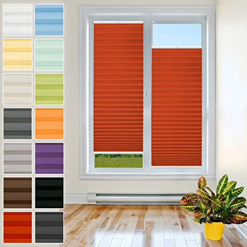 Plisart Premium Plissee Klemmfix Ohne Bohren, Rot 35x130cm, Sonnenschutz, Lichtdurchlässig, Easyfix Rollo Plissees für Fenster, Faltrollo, Jalousie zum Klemmen, Plisseerollo