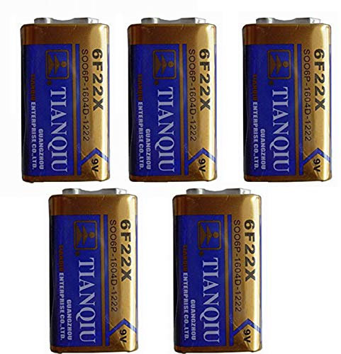 TIANQIU New 5 PCS 9V 6F22 6F22X 6LR61 Heavy Duty Battery for Remote Control Toys Smoke Alarm