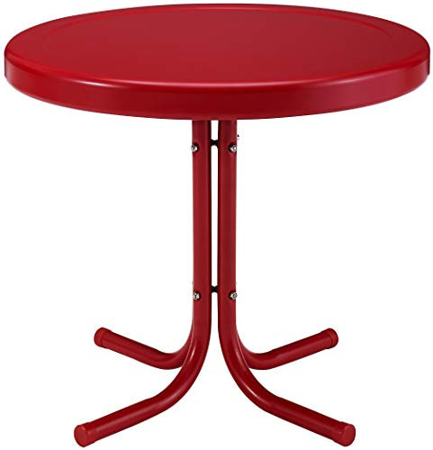 Crosley Furniture Griffith wetterbeständiger Retro-Beistelltisch aus Metall für Terrasse, Deck, Veranda, Rot