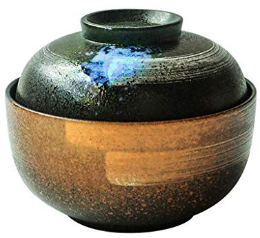 Japanese Big Ceramic Bowl with Lid for Soup Rice Noodle and Porridge, Stoneware Cereal Bowls Pottery Soup Bowl, 30oz (Color : Black)