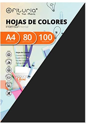 OFITURIA FAB-17106 Pack 100 Hojas Color Negro Tamaño A4 80g