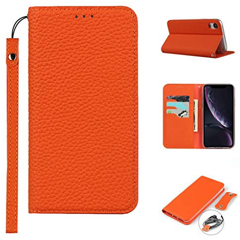 Copmob Schutzhülle für iPhone XR, Premium-Echtleder, Flip Wallet aus Leder, [3 Schlitze] [Magnetverschluss], Schutzhülle für iPhone XR – Orange