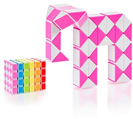 CUBIDI® Magic Snake Cube | Jouet de Poche pour Les Enfants de 4 à 8 Ans | Cadeau Anniversaire Enfants invites | Cadeau pour élèves - 48 Blocs | 2,3 mm x 1,8 mm | Rose