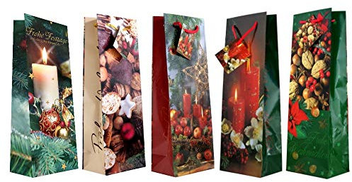 Eurofuchs24 10 Geschenktüten Weihnachten Flaschentüten Kerzen Blumen Nüsse Jumbo XL 36 x 13 x 9 cm Weihnachtstüten Geschenktaschen Papier-Tragetaschen 22-3001 Weihnachtstaschen Tüten